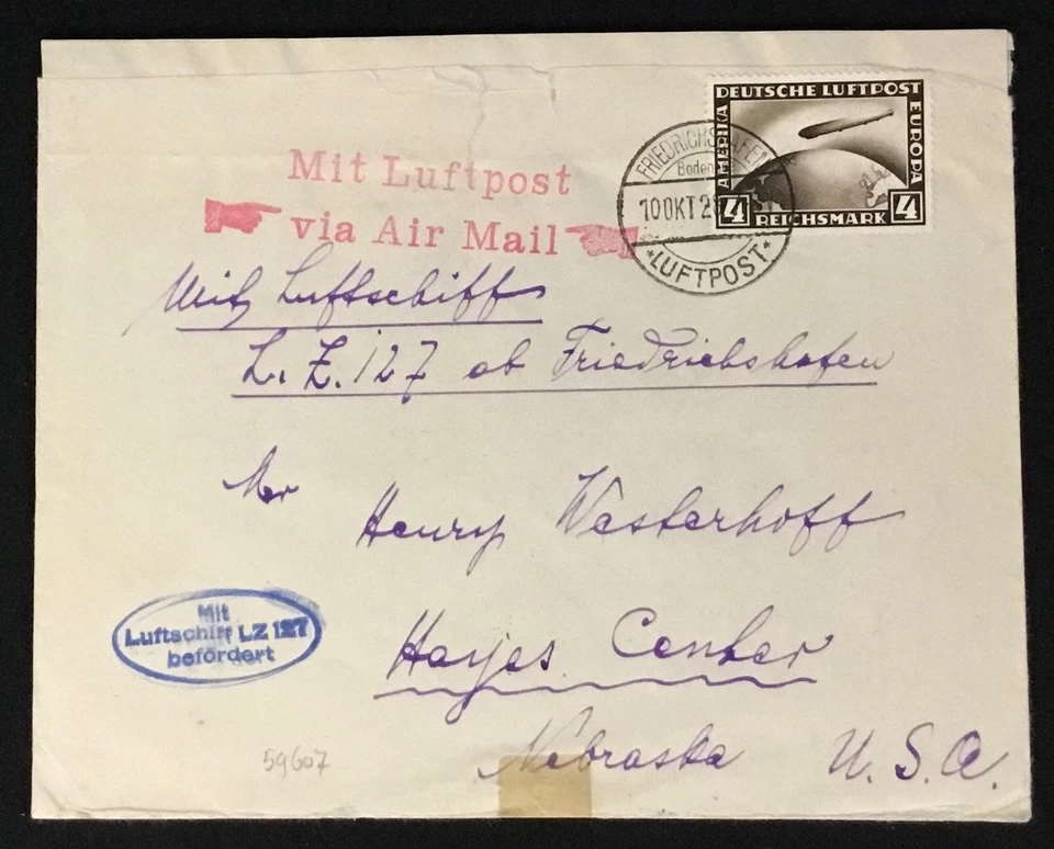 GERMANY 1928 ZEPPELIN LZ 127 -CV - 4 RM TO USA - F/VF  - Image 1 of 1