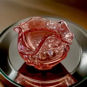 Fenton Light Pink Cranberry Lo Art Glass Ruffled Edge Rose Bowl Type Vase 3 1/4" - Picture 1 of 4