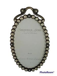 Sheffield Home Metal Austrian Crystals Beaded Oval Tabletop Picture Frame 4x6" - Picture 1 of 5