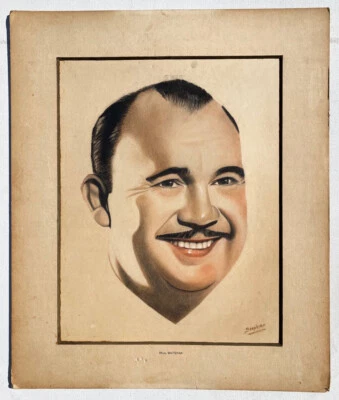 Dibujo a color retrato vintage de Paul Whiteman. Músico de jazz ilustración firmado Foto 1 de 4