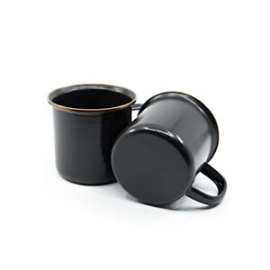Enamel Cup Set- Enamel Coffee Mugs Set of 2 16-oz - Stainless Steel Rim Campi...