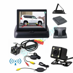 Wireless 4LED Reversing Backup Camera +4.3" Foldable Monitor Car Rear View Kit - Picture 1 of 12