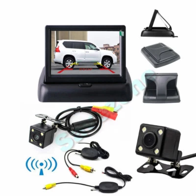 Wireless 4LED Reversing Backup Camera +4.3" Foldable Monitor Car Rear View Kit - Image 1 of 4