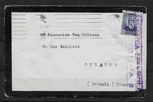 E5613 SPAIN ESPAÑA BLACK COVER TO PEZENAS HERAULT FRANCE CENSORED 1937  - Picture 1 of 2