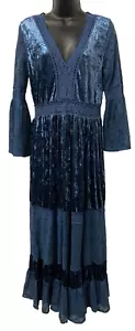 UNBRANDED Womens Blue Velvet Medieval Dress Gothic Fairy Elven Size M - Picture 1 of 7