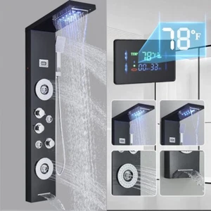 Black Shower panel Tower System LED Rainfall Head Combo Massage Body Jet Faucet - Picture 1 of 22