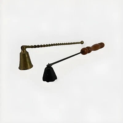 2 PACK Vintage Candle Snuffers Brass Wood 11" Long - Image 1 of 4