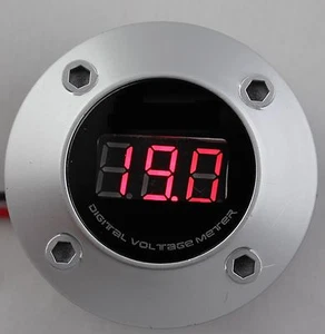 Silver 3 Digit Red LED 12v Round Digital Voltmeter Car Marine RV Audio Video - Picture 1 of 1