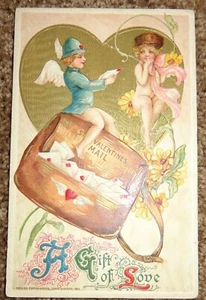 ANTIGUA DE COLECCIÓN ANTIGUA ALEMANIA POSTAL CARTERO QUERUBÍN ÁNGEL 1913 TARJETA DE DÍA DE SAN VALENTÍN - Imagen 1 de 4