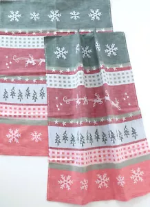 2x Geschirrtücher Rentier Kracht Küche Tücher HalbLeinen Hirsch Baum Schnee Rehe - Bild 1 von 4