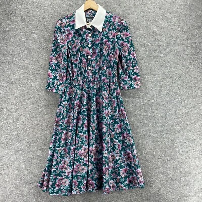 Vestido Camisa Whirlaway Mujer 10P Pequeño Verde Floral Midi Cuello Botón Informal Foto 1 de 4