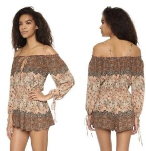 Free People So Divine Off the Shoulder Romper APRICOT COMBO OB480647 Sz S NEW