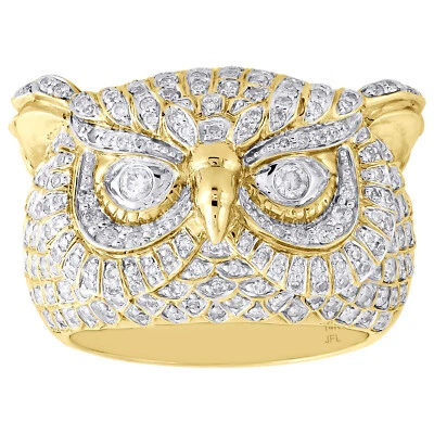 Anillo meñique llamativo cara de búho elegante de diamantes de oro amarillo de 10 quilates banda de 17 mm 1,29 quilates Foto 1 de 4