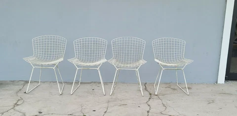 4 Bertoia Style Side Dining Chairs White Mid-Century Modern Chairs Cover