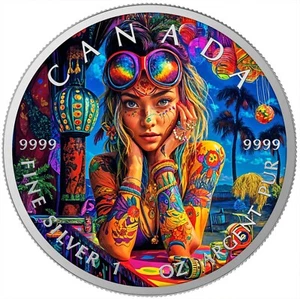 Canada 2025 Tattoo Girl Tuesday 1 oz colorized  silver coin 5 dollars 9999 - Imagen 1 de 4
