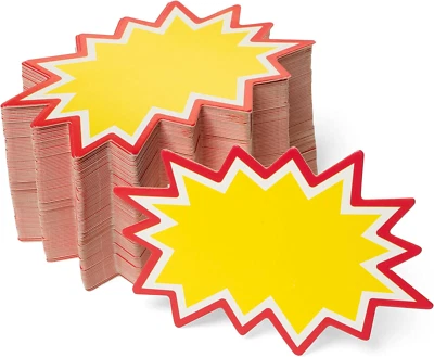 SUTTER SIGNS Starburst Sale Price Tags 2x3 inch (Yellow) 100pcs | Bright Star Blank for Sale