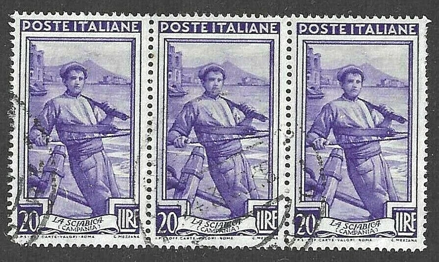 ITALY 1950 - Block of 3 - SG768 - LA SCIABICA (Fisherman) 20 L.  Violet - Fine - Image 1 of 1