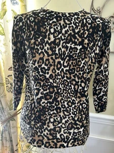 Talbots Pullover Maglione Girocollo 100% Cashmere Piccolo Stampa Leopardata WOW! - Foto 1 di 2