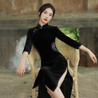Black Cheongsam Dress Velvet Women Vintage Cheongsam Modern Qipao Dresses Sexy
