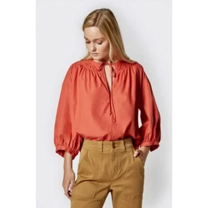¡¡NUEVO CON ETIQUETAS!! Blusa Top Campesina Naranja Especia Cálida JOIE Barrian Cuello Atado X-Pequeña - Imagen 1 de 13