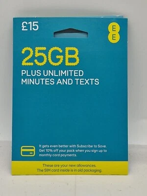EE SIM CARD STANDARD MICRO NANO PAY AS YOU GO 25GB DATA UNLIMITED CALLS BARGAIN