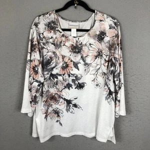 Alfred Dunner Shirt Womens 2X Floral Print Embellished Pullover 3/4 Sleeve Top - Picture 1 of 19