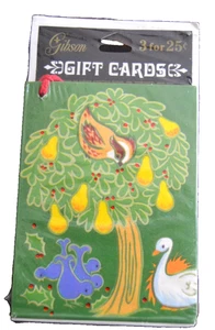 Vintage 3 GIBSON  2.5 x 3.5 GIFT TAGS Holiday Christmas PARTRIDGE IN A PEAR TREE - Picture 1 of 3
