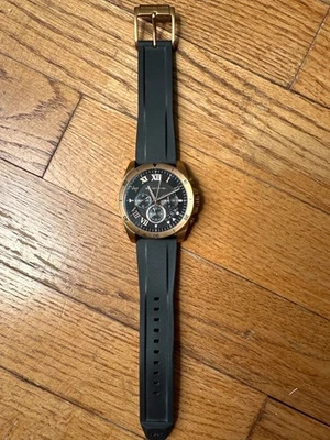 Mens Michael Kors Gold Chronograph Watch with Black Rubber Strap Pre Owned - Image 1 of 4