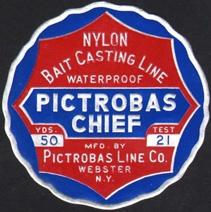 Vintage label PICTROBAS CHIEF fishing line Webster New York new old stock nrmt+ - Picture 1 of 2