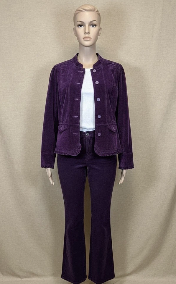 Conjunto de traje de pana de 2 piezas St Johns Bay chaqueta L pantalones 12 púrpura spandex adelgazante Foto 1 de 4