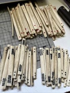 MAHJONG années 1920 bâtons de comptage d'os lot 80 dés jetons faits main - Photo 1/4