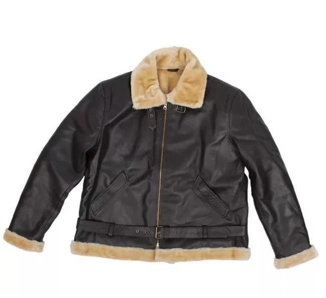 Men's Aviator Fur Bomber Brown Shearling Real Leather Jacket - Image 1 of 3