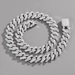 White Gold Plated Iced CZ Out Solid Miami Cuban Link Bracelet Chain 12MM 15MM