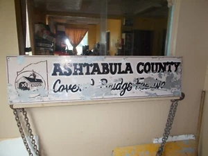 VTG COVERED BRIDGE FESTIVAL SIGN HAND PAINTED ASHTABULA COUNTY METAL HIGHHWAY - Picture 1 of 22