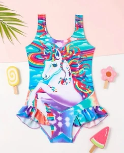 BRAND NEW & UNWORN ( RAINBOW UNICORN GIRLS SWIMSUIT ) AGE 5-6 YEARS - Picture 1 of 5