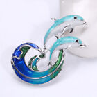 Art Deco Style Enamel Crystal Painted Sea Wave Dolphins Brooch Shawl Pin