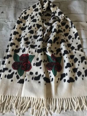 Auténtica bufanda Iceberg Italia crema de colección con manchas negras 100 % lana 58" x 18" Foto 1 de 4