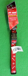 5/8" Adjustable Nylon Medium Dog Collar 14"-20" Red & White Paw Prints & Bones - Picture 1 of 2