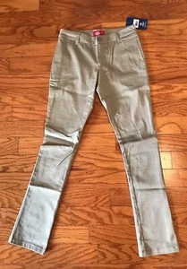 DICKIES, Junior Sz 7, Khaki, Stretch Twill, Skinny Fit, Day-to-Night, Pants. NEW - Picture 1 of 12