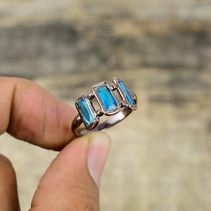 Anillo Multi Piedra Electroformado Cobre Topacio Azul Suizo Natural Radiante Joyería - Imagen 1 de 7
