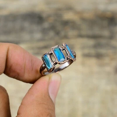 Radiant Natural Swiss Blue Topaz Copper Electroformed Multi Stone Ring Jewelry - Image 1 of 4