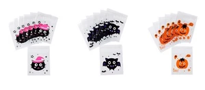 20 x Halloween Cookie Trick or Treat Cello Sweet Bags 3 Designs Cat Bat Pumpkin - Picture 1 of 4