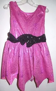 GIRLS 3 and up PINK BARBIE HALLOWEEN COSTUME black sequin BELT BOW spider webs @ - Picture 1 of 1