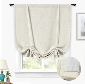 Linen Blackout Tie-Up Curtains Thermal Insulated for Small Bathroom Windows 39x5 - Picture 1 of 13