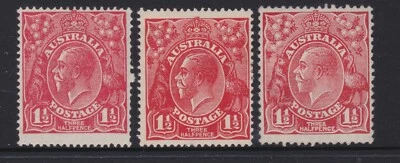 KGV Australia 3 x 1 1/2d Red Mint - Image 1 of 2