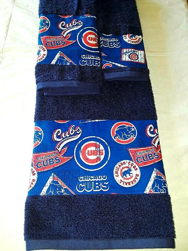 Juego de toallas de baño de 3 piezas Chicago Cubs MLB hechas a mano ¡Gran regalo!! Foto 1 de 1