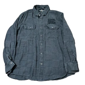Harley-Davidson Camisa Hombre XL NEGRO GRIS MANGA LARGA BOTÓN ABAJO BIKER GRUNGE - Imagen 1 de 6