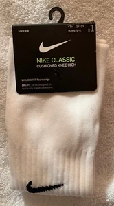 Nike Classic Cushioned Knee High Socks Soccer White 3Y-5Y / W 4-6 SX5728-100 - Picture 1 of 2