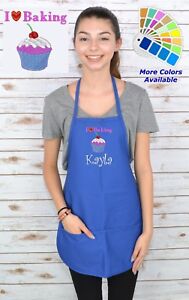 Personalized Kids Apron with I Love Baking Embroidery Design