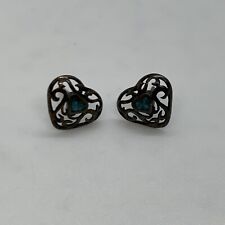 Vintage Southwest Sterling Silver Crushed Turquoise Filigree Heart Post Earrings